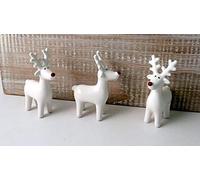 Giftware Trading Small White Standing Ceramic Reindeer with Red Nose- SINGLE