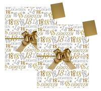Giftwrap 18th Birthday Gift Wrap Pack, 2 Sheets Wrapping Paper 50x70 cm, 2 Gold Tags and 2 Gold Pull Bows - Bundled by GetInStyle Shop