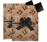 Giftwrap 21st Birthday Gift Wrap Pack, 2 Sheets Wrapping Paper 50x70 cm, 2 Black Tags and 2 Black Pull Bows - Bundled by GetInStyle Shop
