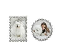 GIFTY GIFTY Modern Beaded Mini Frame Set / Set of 2 / 2x3 & 2.5x2.5 In | For Tabletop Display | Perfect for Home Decor, Wedding, Graduation, Or Milestone Photos (Silver)