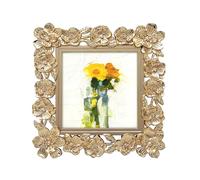 GIFTY GIFTY Square Spring Blossom Photo Frame / 3.5x3.5 In | For Vertical Display on Tabletops | Perfect for Home Decor, Wedding, Vacation, Graduation, Or Any Milestone Photos (Gold)