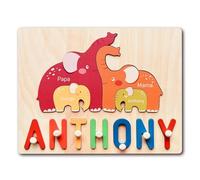 GifXify Personalised Name Puzzle Age 3+ for Kids | Custom Wooden Puzzles for Toddlers 1-3 | Perfect Baby Gifts for Boys & Girls | Montessori Toys for Baby's First Birthday, Christmas (Elephants)