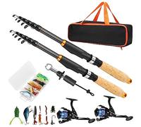 GIFY Fishing Rod and Reel Combo, 2PCS Telescopic Spinning Rods with Reels, Lines, Lures, Hooks, Fish Lip Gripper, Carrier Bag, Saltwater Freshwater Collapsible Fishing Kit for Adults