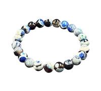 gifyym Bracelet with Stones | Stretch Bracelet with Round Pearls - Adjustable Blue Agate Jewellery for Men and Women - Yoga Couple Business and Free