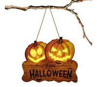 gifyym Halloween Pumpkin Decorations - Halloween Pumpkin Hanging Sign with Led Lights | Wooden Pumpkin Decor | Cute Pumpkin Halloween Hanging Sign Holiday Wall Sign, Fall Harvest Wooden Pumpkin Decor