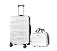 GigabitBest 2-Piece Carry On Luggage Set, 14-Inch Makeup Case & 20-Inch Suitcase, PC+ABS Hardshell, TSA Lock, Detachable 360° Spinner Wheels, Lightweight Travel Suitcase for Short Trips, White, 14