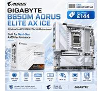 GIGABYTE B650M AORUS ELITE AX ICE Motherboard - AMD Ryzen 9000 Series CPUs, 12+2+2 Phases VRM, up to 8000MHz DDR5 (OC), 1xPCIe 5.0 + 1xPCIe 4.0 M.2, 2.5GbE LAN, WIFI 6E, USB 3.2 Gen 2x2