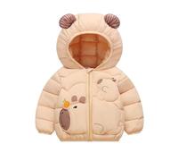 GigaCircle Toddler Puffer Winter Coat, Kids Boys Girls Capybara Hooded Jackets, Long Sleeve Thicked Warm Outerwear Clothes, Khaki Capybara 3-4 Years
