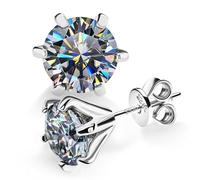 GIGAJEWE Round Cut Moissanite Stud Earrings 2.0 Carat Total 18K White Gold Silver Earring for Men and Women, Sterling Silver, Moissanite