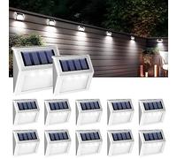 GIGALUMI 12 Pack Solar Fence Lights Outdoor, Waterproof LED Step Lighting Stainless Steel Solar Powered Lights for Step, Stairs, Pathway, Garden (Cold White)
