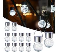 GIGALUMI 12 Pack Solar Hanging Lights for Christmas Decoration - Cracked Glass, Waterproof for Garden, Yard, Fence, Tree (Cold White)