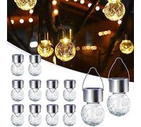 GIGALUMI 12 Pack Solar Outdoor Lights, Solar Hanging Lights for Christmas Decoration-Cracked Glass Solar Lights Outdoor Waterproof for Garden, Yard, Fence, Tree(Warm White)
