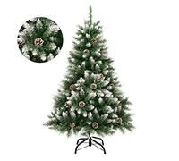 GIGALUMI 120cm/4ft Fold-Out Artificial Christmas Tree Retractable Xmas Tree with snow and real pine cones Indoor Decoration Pine Tree