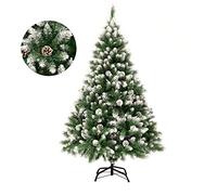 GIGALUMI 150cm/5ft Fold-Out Artificial Christmas Tree Retractable Xmas Tree with snow and real pine cones Indoor Decoration Pine Tree
