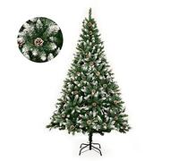 GIGALUMI 180cm/6ft Fold-Out Artificial Christmas Tree Retractable Xmas Tree with snow and real pine cones Indoor Decoration Pine Tree