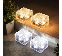 GIGALUMI 4 Pack Solar Lights PVC Brick Outdoor Garden, 2-in-1 Dual Color Warm and Cold White Solar Lights Garden Ornaments Outdoor Waterproof for Path Lawn Pond Patio Ground Driveway