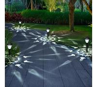GIGALUMI 8 Pack Solar Outdoor Lights, Bright Solar Pathway Lights with Great Pattern, Waterproof Auto On/Off Solar Lights for Outside Garden Walkway Driveway Lawn Pathway（Cold White）