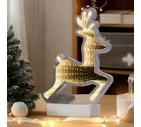 GIGALUMI Christmas Reindeer Infinity Light, LED Mirror Tunnel 3D Effect Decoration, Chrtistmas Decoration for Window, Tabletop, Mantelpiece, Indoor Home Lighting, Double Sided,Warm White
