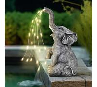 GIGALUMI Elephant Statue Garden Decoration Watering Elephant Figure Solar Powered LED Lights, Gifts for Mum, Birthday Gifts for Women, Elephant Decoration for Patio(10.6Inch/ 27cm)