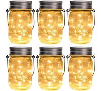 GIGALUMI Hanging Solar Mason Jar Lights, 6 Pack 30 Led