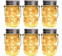 GIGALUMI Hanging Solar Mason Jar Lights, 6 Pack 30 Led Lanterns. Great Outdoor Decor for Patio Garden, Yard and Lawn