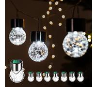 GIGALUMI Solar Crackle Glass Hanging Lights with Handle for Garden, Yard, Patio, Lawn (Cool White)