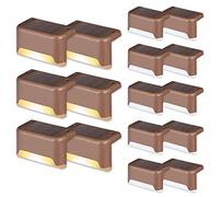 GIGALUMI Solar Fence Lights Outdoor Garden, 16 Pack Solar Step Lights, Waterproof Solar Deck Lights for Stairs, Yard, Patio, Gutter, Garden, Pathway Decoration (Brown, Warm White)