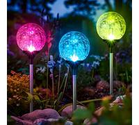 GIGALUMI Solar Garden Lights Outdoor Decorative for Yard 3 Pack, Solar Globe Lights Outdoor Waterproof, Multi-Colored Changing Garden Globes Cracked Glass Ball with LED Lights