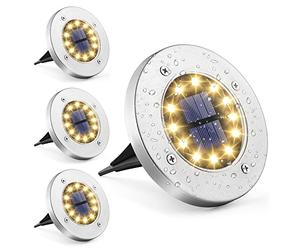 GIGALUMI Solar Ground Lights 12LEDs 4PACK In-Ground Lights Solar Powered Pathway Lights Outdoor Decking Landscape Lamp for Lawn Yard Pool Patio (Warm White)