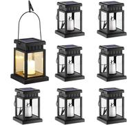 GIGALUMI Solar Hanging Lantern Outdoor, 8 Pack Solar Candle Lights with Stake for Garden,Patio , Lawn, Deck , Umbrella, Tent, Tree,Yard,Driveway(Warm White).