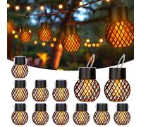 GIGALUMI Solar Lights Outdoor Garden, 12 Pack Flickering Flame Hanging Solar Lights, Waterproof for Garden, Yard, Fence, Tree
