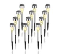 GIGALUMI Solar Lights Outdoor Garden Waterproof,12 Pack,Stainless Steel LED Solar Garden Lights for Patio, Lawn, Yard and Landscape Decor, Warm White