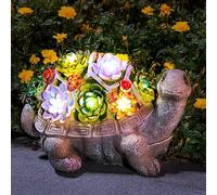 GIGALUMI Solar Turtle Garden Ornaments Outdoor Decor, Solar Garden Statue with Succulents and 7 LEDs Solar Lights, for Mum, Gifts for Mum, Birthday Gift for Women(11.4 inch/ 29 cm)