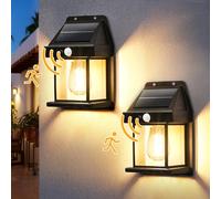 GIGALUMI Solar Wall Lights Outdoor, Dusk to Dawn Motion Sensor Lights Waterproof, 2 Pack Motion Sensor Solar Porch Lights with 3 Modes, for Patio, Garage, Shed