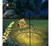 GIGALUMI Solar Watering Can Lights Outdoor Garden, Waterproof Metal Water Can Ornaments with String Lights, Solar Hanging Lantern with Bracket for Yard Lawn Pathway Patio (Large Flower)