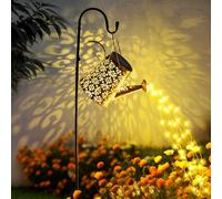 GIGALUMI Solar Watering Can Lights Outdoor Garden, Waterproof Metal Water Can Ornaments with String Lights, Solar Hanging Lantern with Bracket for Yard Lawn Pathway Patio (Small Flower)