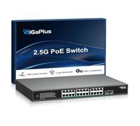 GigaPlus 2.5G PoE Switch - 26 Port, 24*2.5G Base-T, 2*10G SFP+, 802.3af/at (PoE+), 160Gbps Switching Capacity, for 2.5Gb NAS/PC, WiFi6 Router, Wireless AP