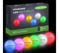 GIGAPOWER Glow in The Dark Golf Balls, Upgraded Resettable Time Glow Light Up LED Golf Balls for Night Sports, Super Bright, Colorful and Waterproof for Men Women, 6 Colors Pack