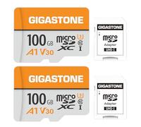 GIGASTONE 100GB Micro SD Card 2-Pack, A1 V30, 4K Video Recording, Compatible with Security Camera, Dash Cam, Drone, 100MB/s MicroSDXC Memory Card UHS-I V30 Class 10, with Adapter