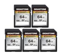Gigastone 5 Pack SD V30 SDXC High Speed 4K Ultra HD UHD Video Memory Card Compatible with Canon Nikon Sony Pentax Kodak Olympus Panasonic Digital Camera