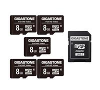 Gigastone 8GB Memory Card Pack of 5 Cards, High Read Speed up to 80MB/s. Ideal for Portable Full HD Video, U1 C10 Micro SDHC UHS-I Card with 2 Mini Cases and 1 SD Adapter.