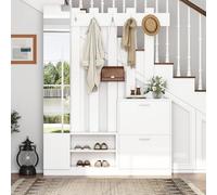 GigaXynium Cact Wardrobe Set with Mirror 2 Shoe Cabi & Sto Cartments Modern White Closet nizer for Space-Saving Soluts