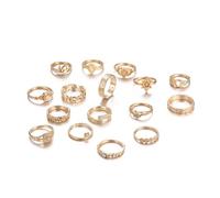 GIGB PBDK 16Pcs Gold Boho Opal Stacked Ring Set, Trendy Dainty Hollow Relief Knuckle Joint Ring, Layered Statement Jewelry Gift, 6 UK, Alloy Steel, No Gemstone