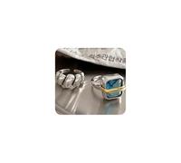 GIGB PBDK 2Pcs Chunky Large Sea Blue Crystal Ring Set, Simple Dainty Fried Dough Twists Geometric Gold Silver Mixed Color Ring, Adjustable Finger Band Jewelry, Alloy Steel, No Gemstone