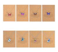 GIGB PBDK 8pcs Colorful Butterfly Pendant Necklace Set, Boho Make A Wish Greeting Card Dainty Choker Necklace, Y2k Graduation Party Accessories Jewelry Gift, L, Alloy Steel, No Gemstone
