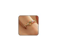 GIGB PBDK Adjustable Gold Leaf Thumb Ring for Women Trendy Dainty Stackable Cubic Zirconia Leaves Open Rings Modern Classic CZ Finger Ring Bride Wedding Jewelry, L, Metal, No Gemstone