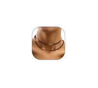 GIGB PBDK Black Double Layer Crystal Bead Choker Necklace, Gold Thin Chain Adjustable Short Collar Necklace, Trendy Dainty Simple Jewelry Gift for Women, L, Alloy Steel, No Gemstone