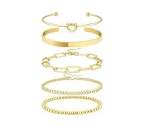 GIGB PBDK Chunky Gold Beaded Bracelet Set Dainty Stackable Cuban Paperclip Chain Knot Cuff Bangle Trendy Aesthetic Jewelry Accessories Gift for Women, Adjustable, Alloy Steel, No Gemstone