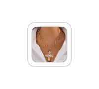 GIGB PBDK Chunky Gold Cross Necklace for Women,Vintage Statement Layered Necklaces Crucifix Pendant Toggle Necklaces,Everyday Religious Jewelry Accessories, L, Metal, No Gemstone