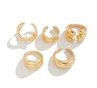 GIGB PBDK Chunky Gold Plate Stackable Finger Rings Set Trendy Big Statement Adjustable Knuckle Ring Charming Dome Thin Jewelry for Women Gold Silver, M, Alloy Steel, No Gemstone